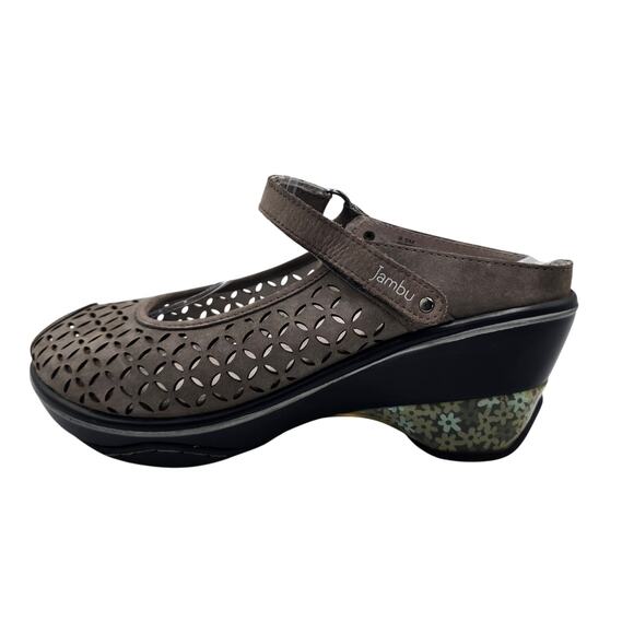 Jambu Wedge Platform Sandals Gray Leather Laser Cut Journey Encore Women's 9.5M - Picture 1 of 9